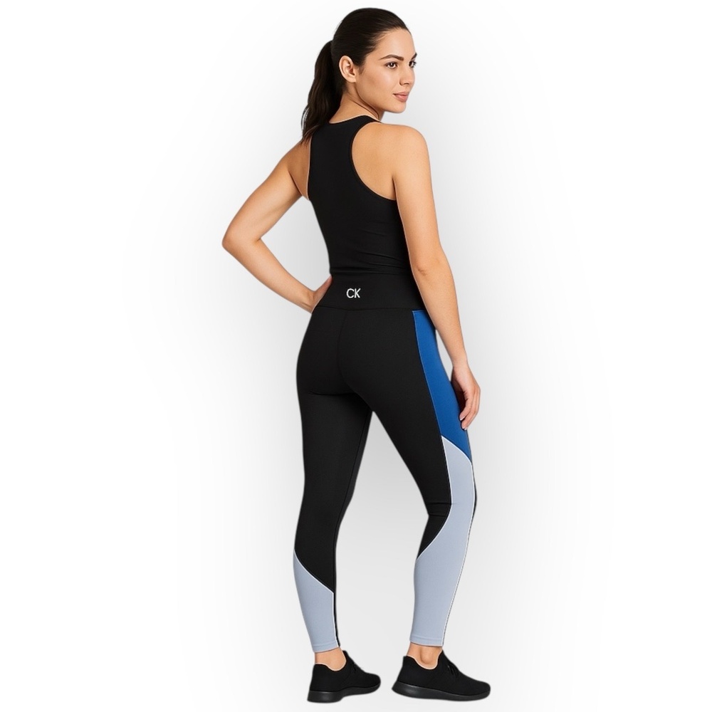 EUC Calvin Klein Performance Colorblock Leggings –‎ XS – Black/Blue/Gray 0569